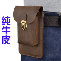 Retro Crazy Horse Leather Pocket Men Genuine Leather Cell Phone Bag Belt belt Purse Strings Waist Hanging Bag can be worn out of belt