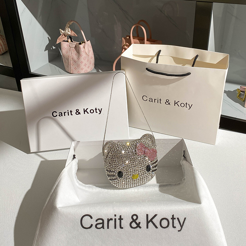 Yu Shuxin's Same Style Handmade DIY Diamond Bag 2025 New Cartoon Kitty Cat Lipstick Bag Chain Small Bag