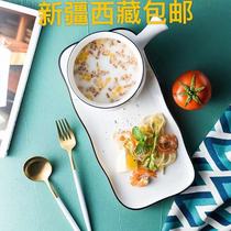 Breakfast dishes and plates with handles creative combination set for home Nordic style Internet celebrity simple Japanese ceramic tableware