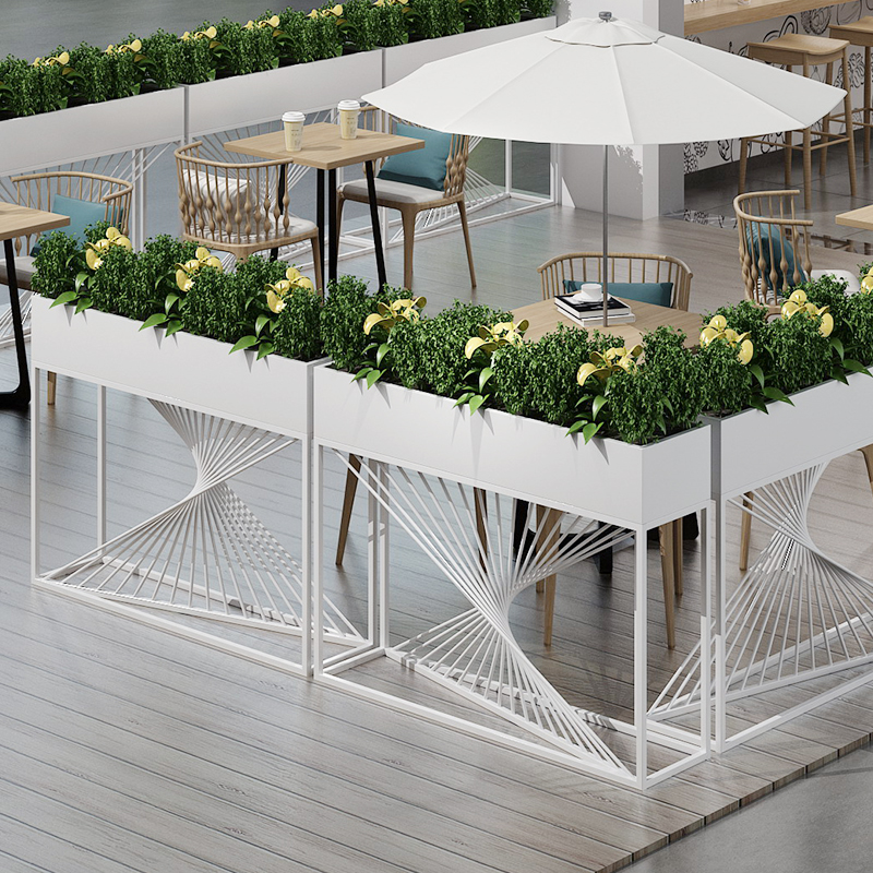 Iron flower box outdoor partition flower trough cafe milk tea shop fence fence outside the flower stand shopping mall decoration green plant rack