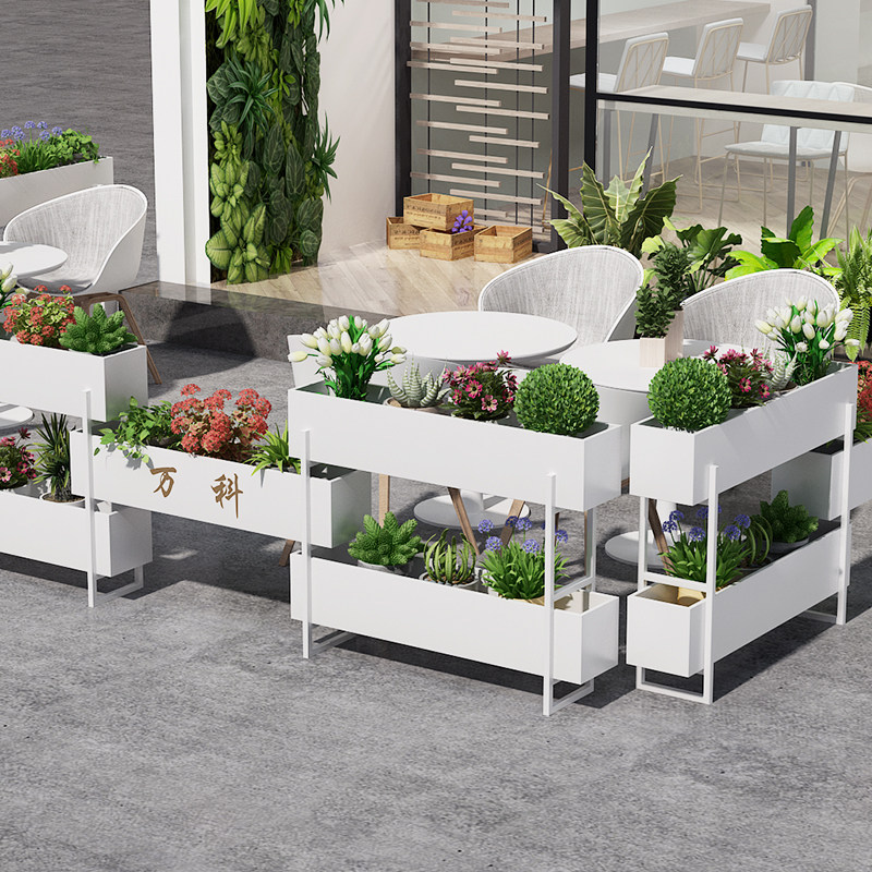 Outdoor Wrought iron partition flower box Multi-layer green plant rack Shopping mall outside the fence flower rack Catering gardening rectangular flower tank