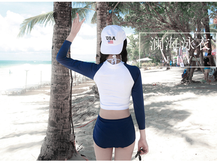 澜 海 泳衣 khí tươi dài tay áo kem chống nắng bảo thủ mỏng chia mới đồ bơi nữ mùa xuân nóng kỳ nghỉ áo 2 mảnh