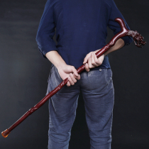 Long solid wood old man Crutches men and women non-slip walking stick head safflower flower wood pear wood crutches old household crutches