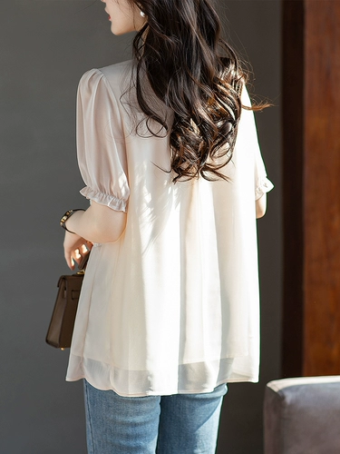 Рубашка, летняя одежда, футболка, свободный крой, в западном стиле, по фигуре, рукава фонарики