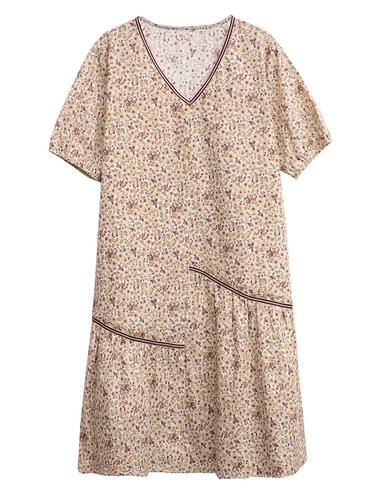 九月陌墨 Летнее платье, цветочный принт, V-образный вырез, большой размер