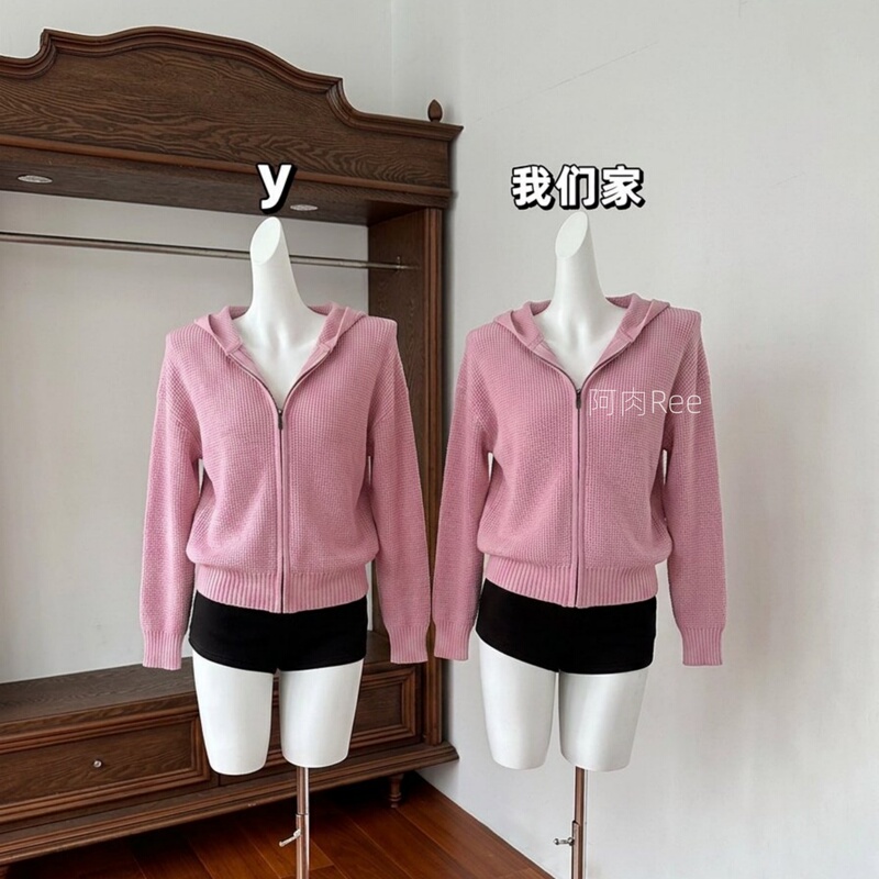 Arou Ree Milk Waffle Ji Fine Wool Loose Waffle Knit Hooded Cardigan Versatile Simple Top for Women Arou Ree Milk Waffle Ji Fine Wool Loose Waffle Knit Hooded Cardigan Versatile Simple Top for Women