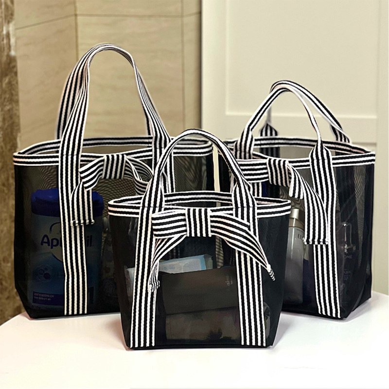 Ladylike Style Mesh Handbag with Bow, Cosmetic Bag, Mommy Bag, Large Capacity Bathing Bag, Fitness and Swimming Bag
