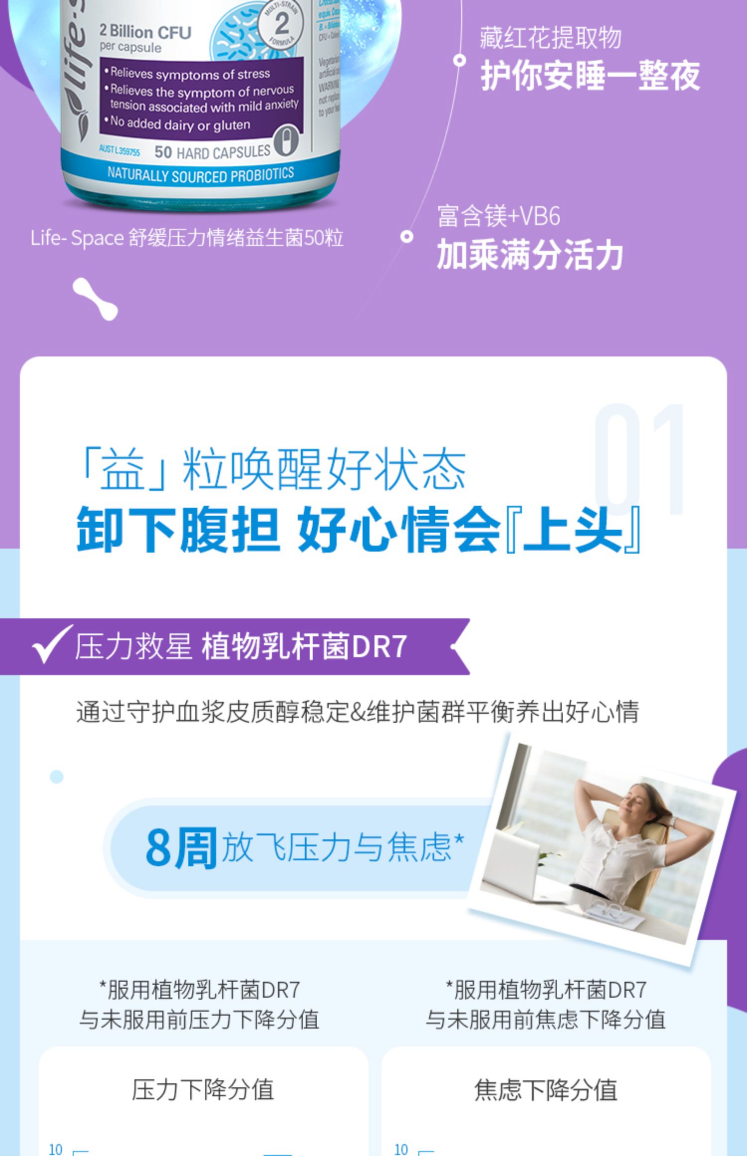 【拍2件】lifespace成人情绪舒压益生菌50粒