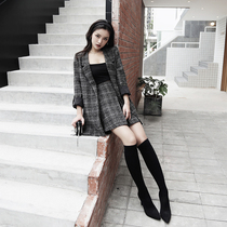 MUCHA Autumn Winter Temperament Jacket Foreign Air Half Body Short Dress Two Suits Net Red Plaid Slim Fit Suit Women