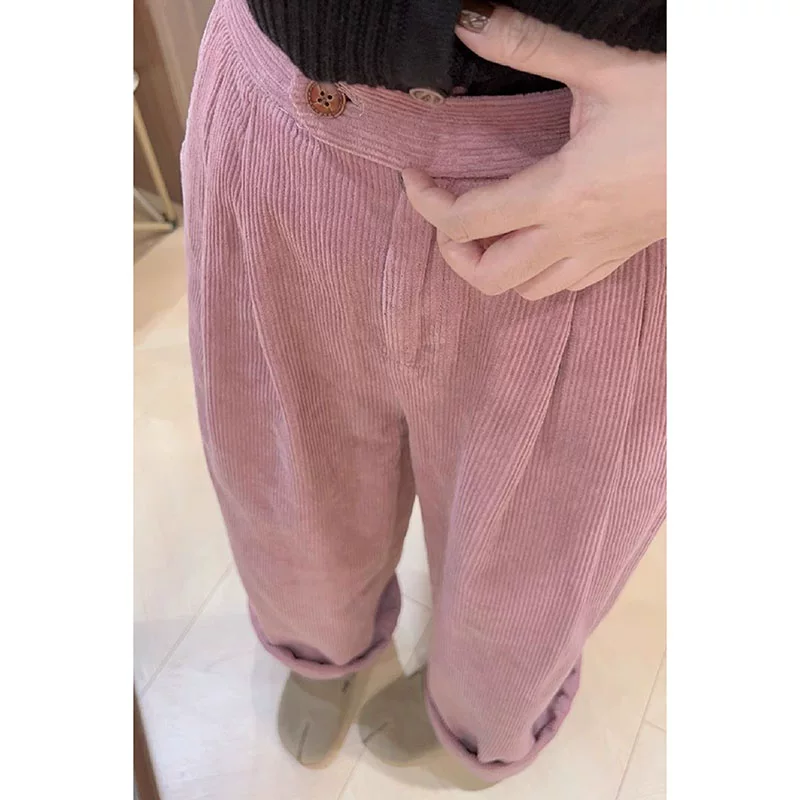 Fuchsia corduroy trousers, increased thickness