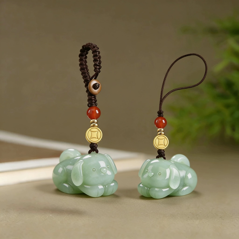 Twelve Zodiac Signs Dog Year Hetian Jade Phone Pendant Genuine High-Grade Keychain Natural Jade Men's and Women's Lanyard Twelve Zodiac Signs Dog Year Hetian Jade Phone Pendant Genuine High-Grade Keychain Natural Jade Men's and Women's Lanyard