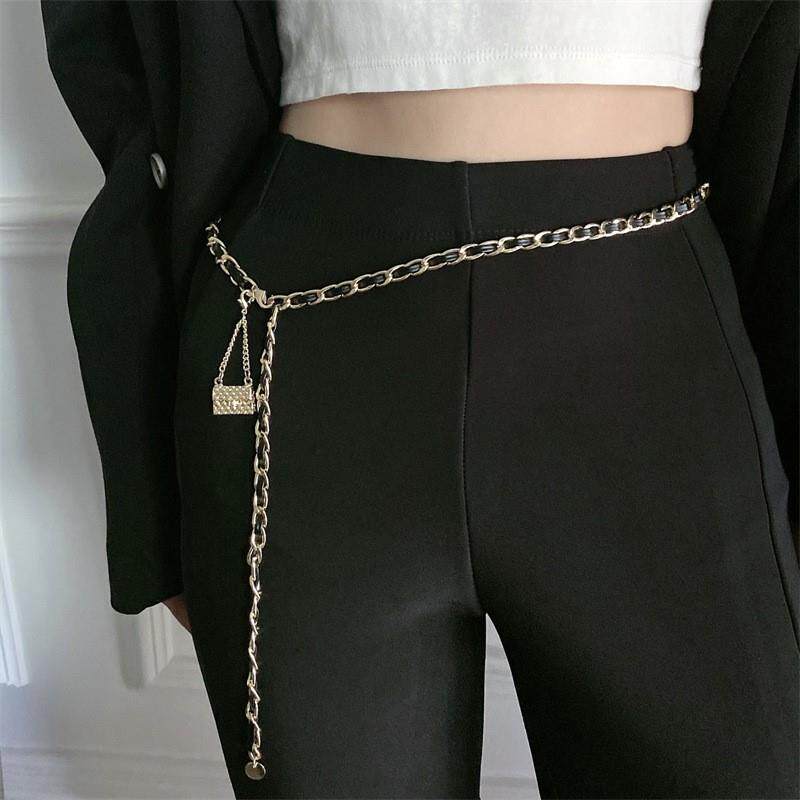 European and American light luxury metal leather braided waist chain with skirt suit chain belt fine pants chain accessories women