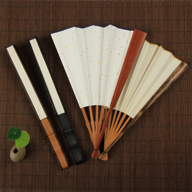 Uan Paper Folding Fan Sprinkle gold fan surface blank fan male and female style Chinese wind woody 9-inch 10-inch retro painting handmade fan