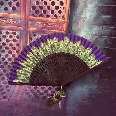 Fan folding fan silk Chinese retro style classical decoration girl small female dance portable tassel summer gift
