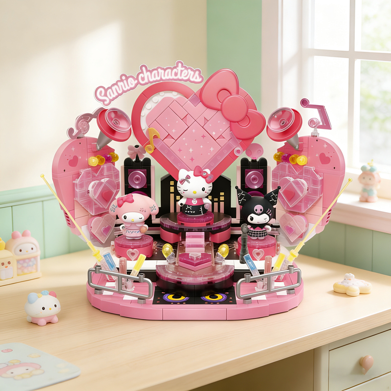 Authentic Sanrio Hello Kitty Sweetheart Shining Stage Building Blocks Assembled Ornaments Girls Educational Toys Creative Gifts