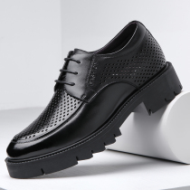 Net Red Dragonfly Summer Leather Shoes Man Genuine Leather Breathable Hollowed-out Sandals Inner 6cm8cm thick bottom Inron Business Zheng