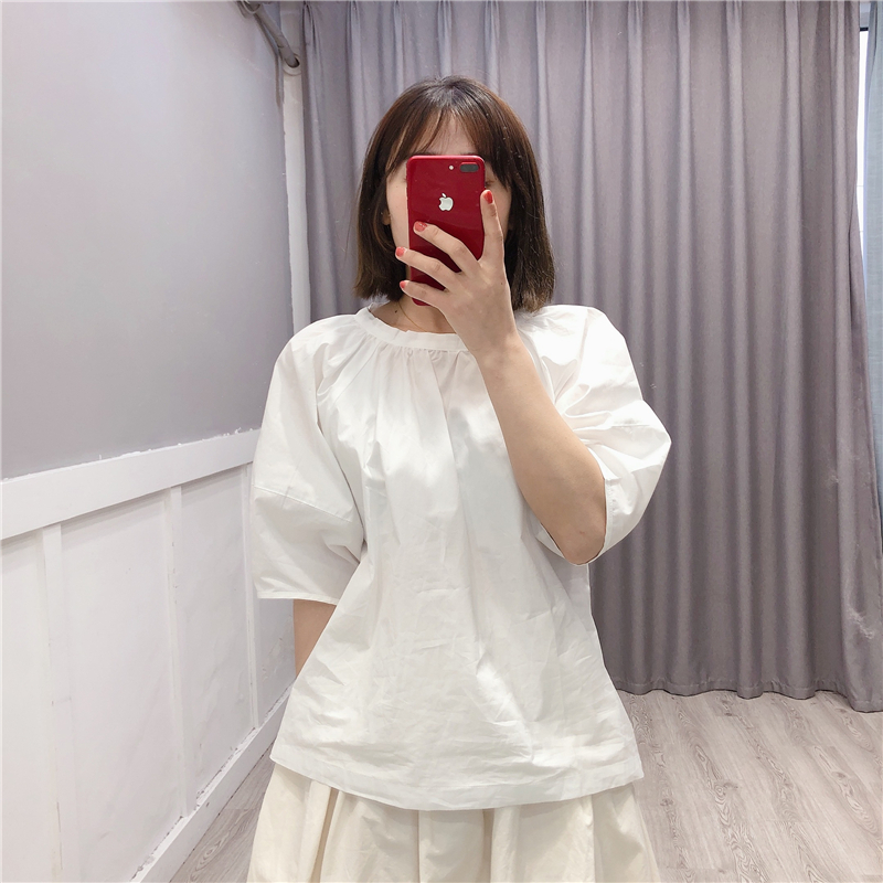 Summer new 2021 Korean version wave short sleeve doll Shirt woman T-shirt loose 100 lap pure color half sleeve female blouse T-shirt