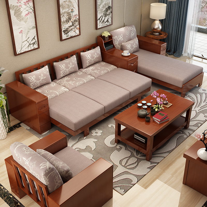 Solid Wood Sofa Combination Of New Chinese Furniture Chinese