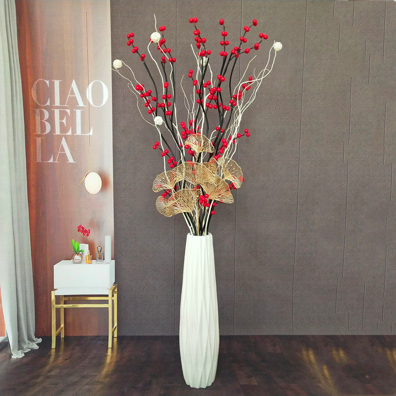 Dry Flower Simulation Flowers Red Fruits Haired Fruit Dry Branches Ceramic Vases Living Room Floor Decoration Flowers Wedding Flower Arrangement Flowers
