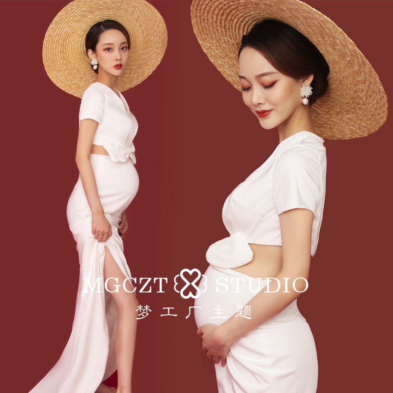 New studio maternity photo costume pregnant mother shooting private sexy white fishtail couture maternity dress
