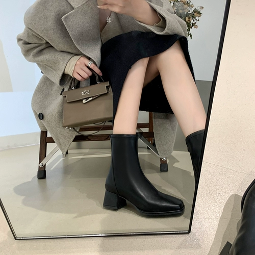 [Sheii su yinyin] Берлинский праздник ~ Фанги задняя молния на молнии на пятке эластичные ботинки женские носки сапоги тонкие ботинки