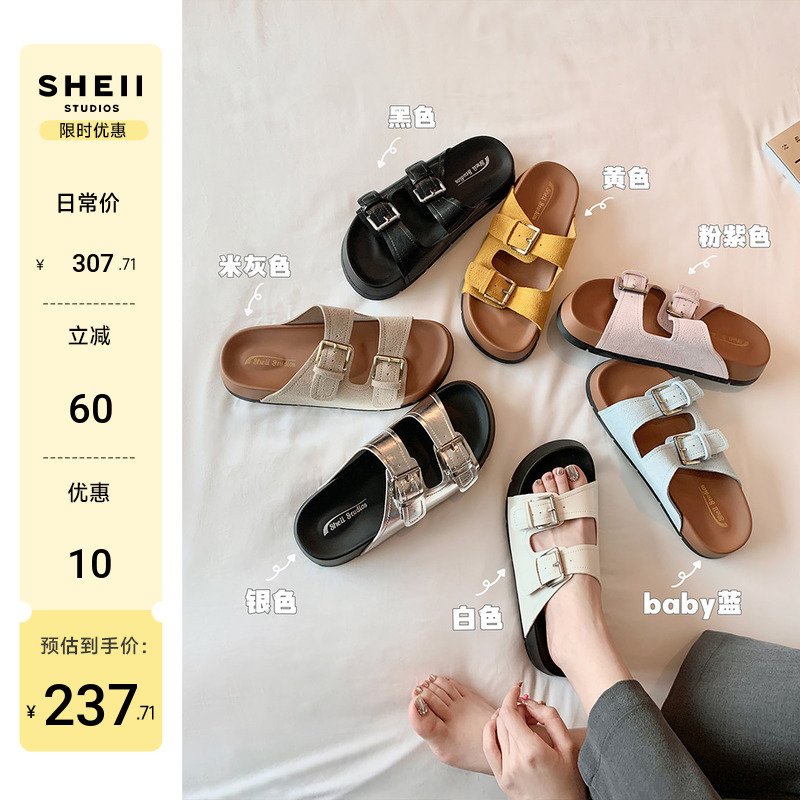 【Sheii Su Yinyin】Cotton Birkenstock-Style Slippers~ Buckle Strap Thick-Soled Casual Beach Sandals for Women, Birkenstock-Style Slippers for Outdoor Wear