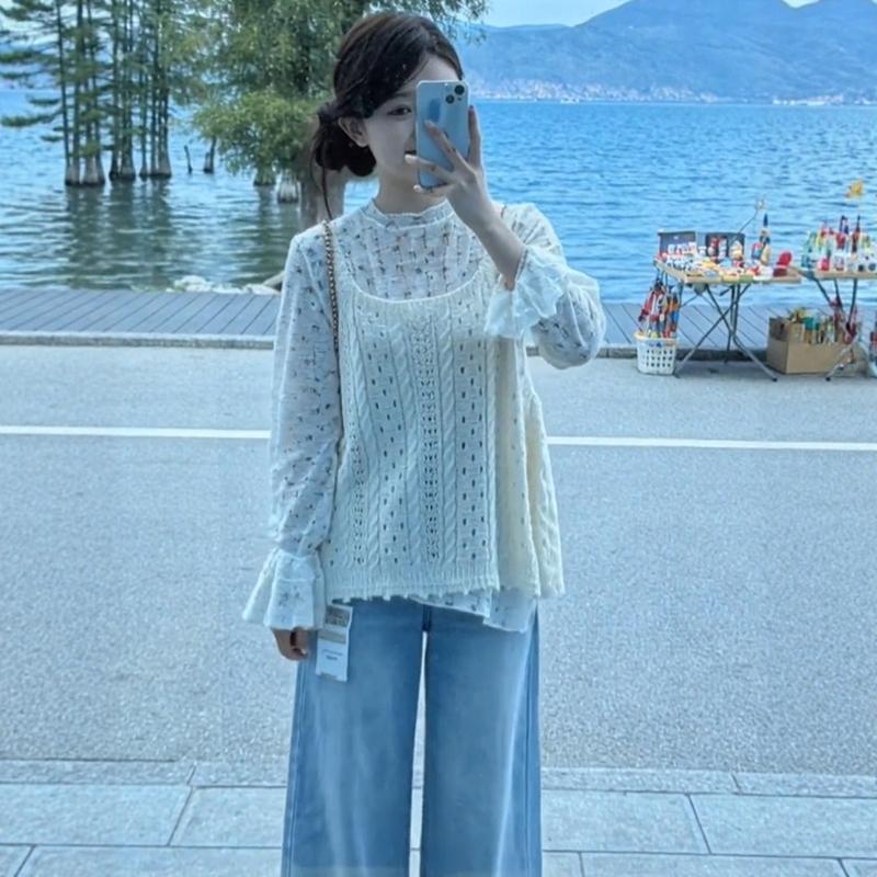 2026 New Floral Camisole and Base Shirt Set for Women, Spring and Summer Korean Style Age-Reducing Outfit, Complete Set of Tops