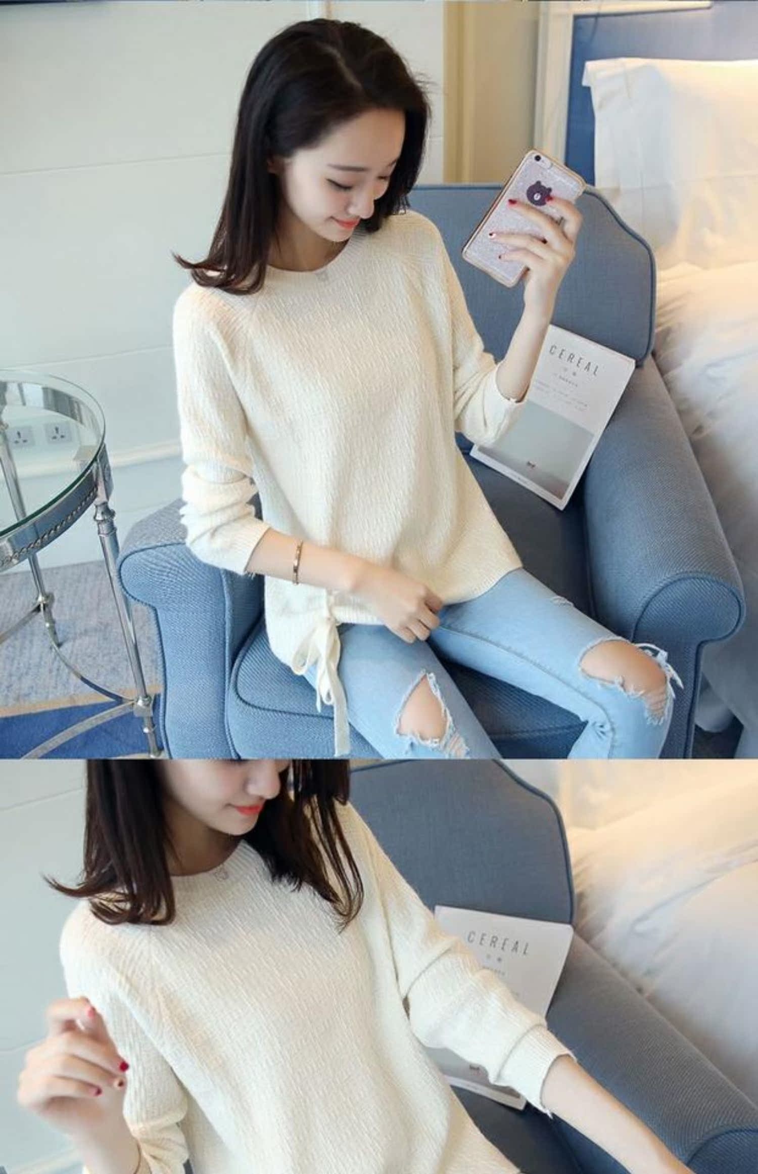Mùa thu đông 2019 của phụ nữ áo len ren dài tay headband hoang dã áo len ngắn đoạn văn đáy áo sơ mi áo sơ mi - Áo len thời trang nữ 2020
