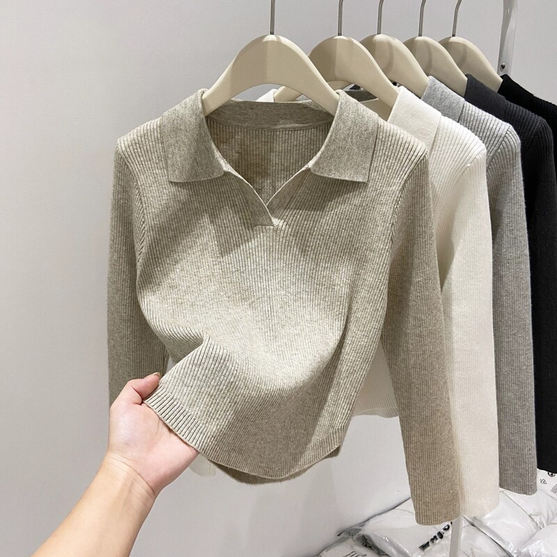 French-Style Polo Collar Long-Sleeve Knit Sweater for Women, Base Layer Sweater, 2026 Spring and Autumn New Model, Elegant and Slimming Versatile Top French-Style Polo Collar Long-Sleeve Knit Sweater for Women, Base Layer Sweater, 2026 Spring and Autumn New Model, Elegant and Slimming Versatile Top
