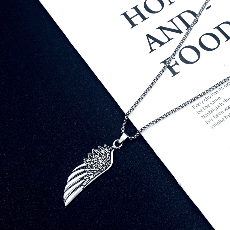 Collier ailes d'ange rétro en acier inoxydable pour femme et homme_voghion.com