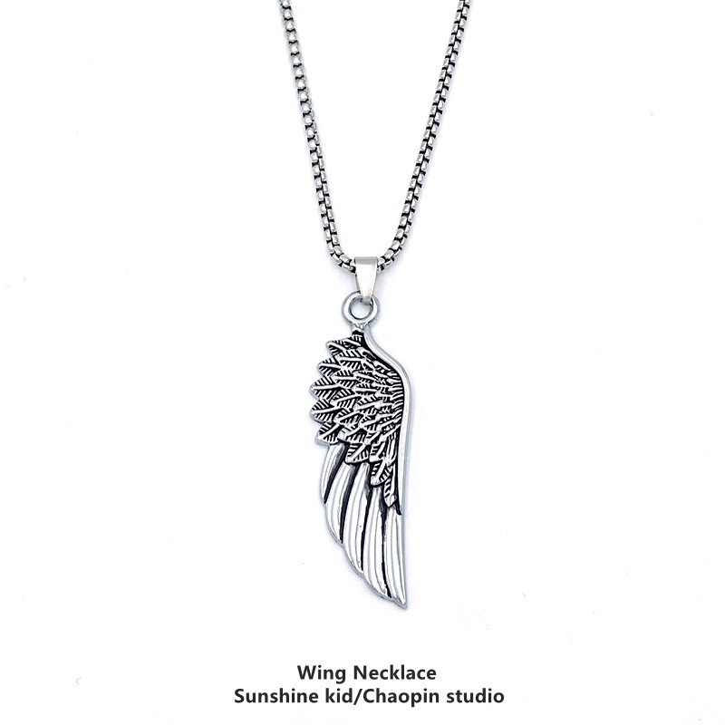Collier ailes d'ange rétro en acier inoxydable pour femme et homme_voghion.com
