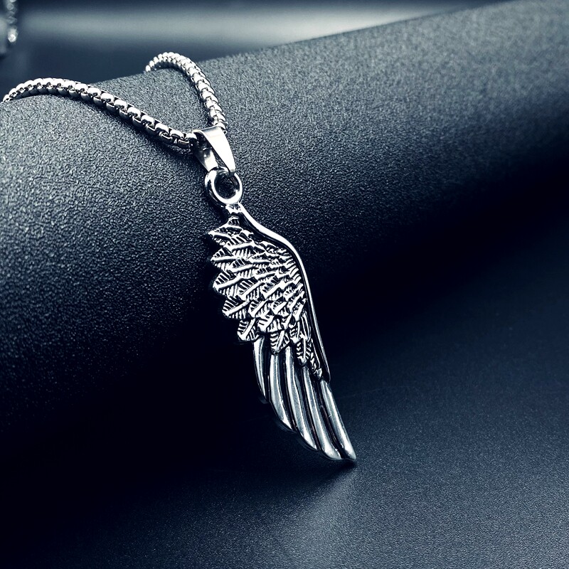 Collier ailes d'ange rétro en acier inoxydable pour femme et homme_voghion.com