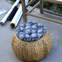 Rattan small stool low stool home round pastoral style solid wood straw sofa stool living room retro tatami sitting