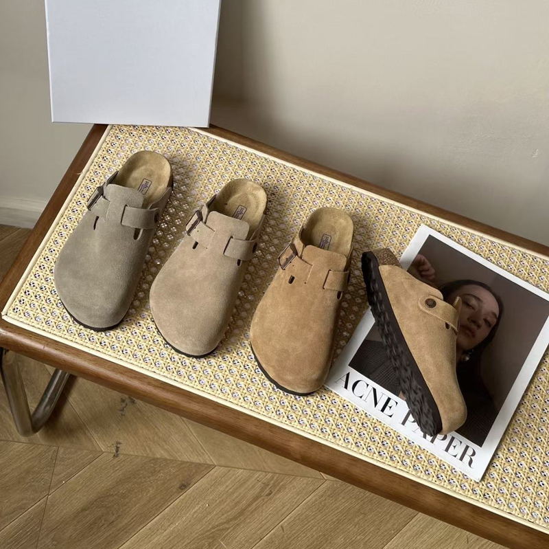 Unisex Large Size 41-46 Bk Birkenstock Shoes Casual Genuine Leather Suede Closed-Toe Slip-On Cork Toast Shoes