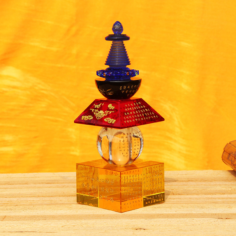 All Tathagata Heart Secret Treasure Koinin Dharani Mantra Tower Crystal Stupa Stupa Large multicolored 23 cm