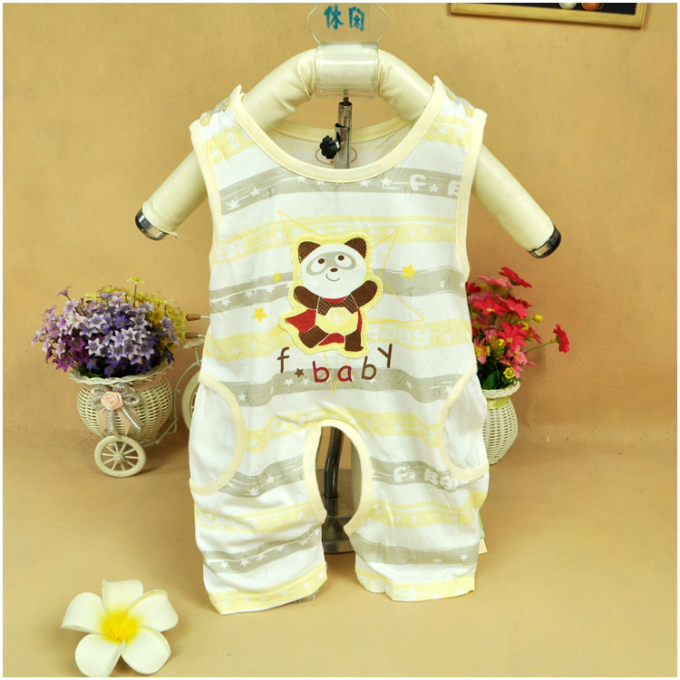 Mỏng bé mùa hè quần áo sơ sinh dưa hấu bông nam giới và phụ nữ bé onesies phù hợp với không tay có thể mở ra romper