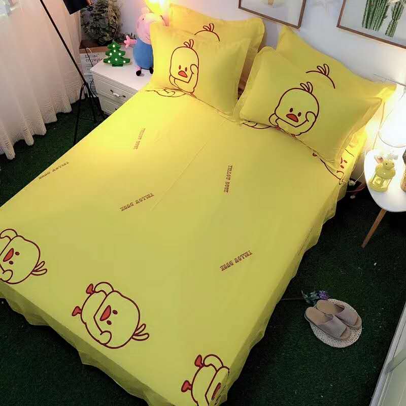 Vibrato nhỏ màu đỏ vịt vàng gia đình cotton cartoon ròng của bốn đứa con ba chàng trai và cô gái công chúa phong cách giường bông - Bộ đồ giường bốn mảnh chăn drap gối nệm