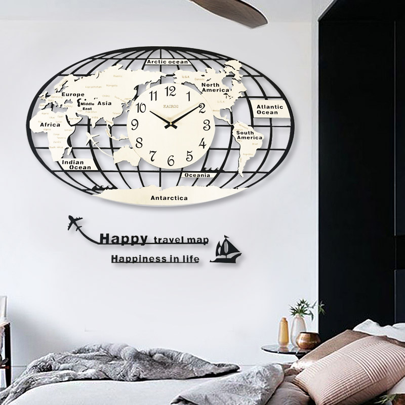Watch wall clock Living room household fashion Modern simple creative world map Atmospheric personality net red decorative hanging watch