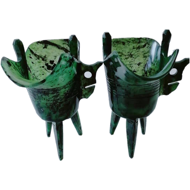 Gansu specialty Jiuquan Luminous cup Qilian Moyu Wushan Yuanyang Jade Antique three-legged bottle Medicine King Stone boutique Jue Cup