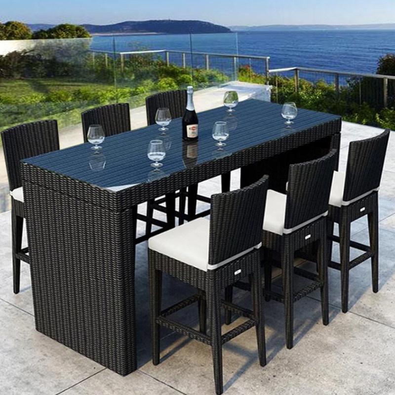 Outdoor table and table rattan Tables High Chair Sub Terrace Terrace Patio Outdoor Garden Bar Open-air Balcony Table And Chairs Combination