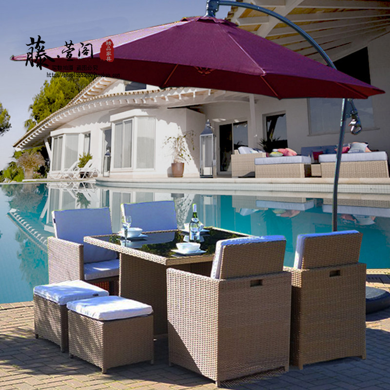 Outdoor imitation rattan tables and chairs Courtyard hotel balcony Rattan chairs Coffee table combination Simple casual open-air storage rattan tables and chairs