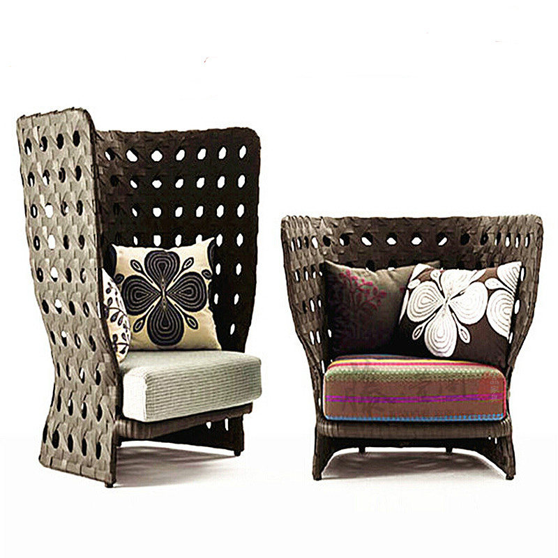 Balcony rattan chair sofa Cafe club hotel courtyard high lean imitation rattan sofa Outdoor creative sofa furniture