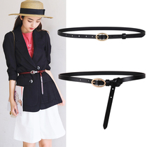 Lady Fine Belt Genuine Leather Trim accessories Dress Skirt Suit Collection Waist Accessories Minimalist Fashion 100 Hitch Strap Black