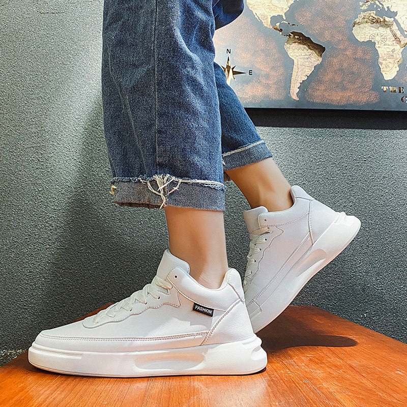 Thick-soled white shoes men's leather Korean version all-match simple board shoes men's inner heightening sports casual white shoes 2022 new