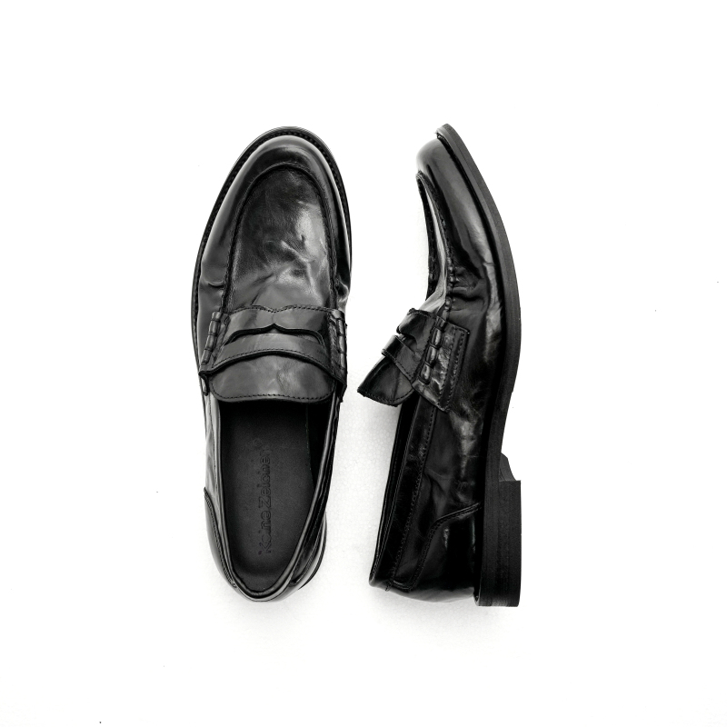 No Logo / Italian Imported Calfskin Slip-On Loafers Genuine Leather Pleated Leather Shoes