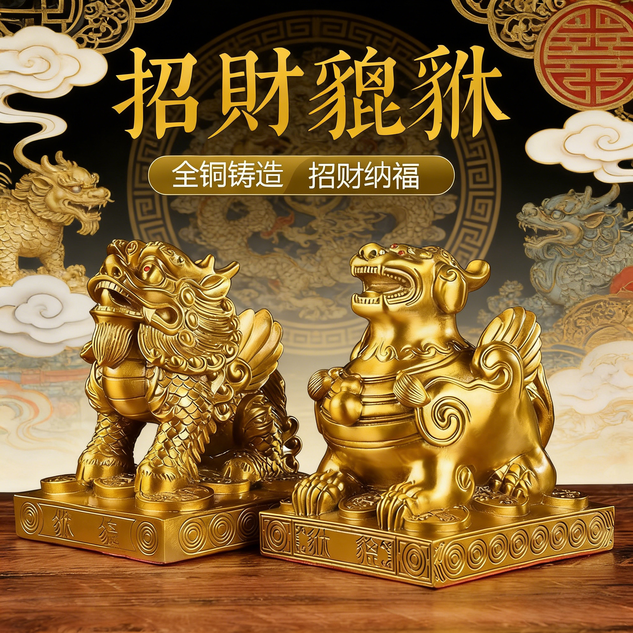 富を引き寄せる精巧な男女の貔貅（ひきゅう）の置物。開業祝い、オフィス装飾、家の装飾、玄関の装飾に最適です。貔貅、アルマジロ、ピチューも描かれています。