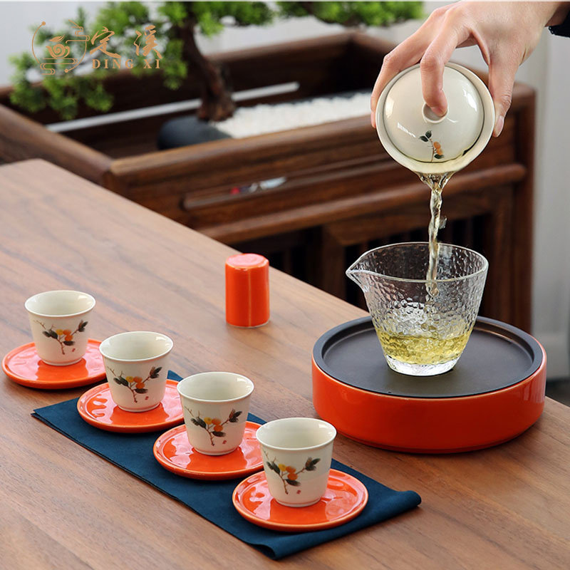 Primaeyheart portable cup kung fu tea set home Japanese travel tea set white porcelain cup