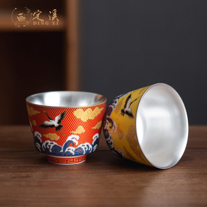 Primaeyheart Chinese Cilyware Silver Kung Fu Tea Furniture Set Group Home Ceramic Gift Box Clothing Retro Style Creative Tea Cup