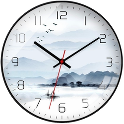 Wall Clock, Living Room Clock, Chinese Style Landscape Silent Home Clock, Modern Silent Sweep-Second Quartz Clock