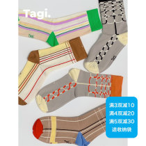 Tagi Bead Lines Contrast color gradient mid-tube combed cotton socks 5 colors
